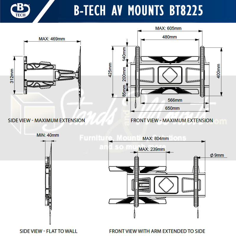 מתקן תליה קירי לטלוויזיה עד "75 B-Tech BT8225 Ultra-Slim