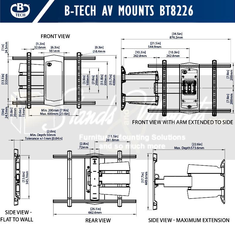 מתקן תליה קירי לטלוויזיה עד "65 Slim B-Tech BT8226