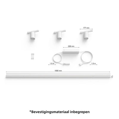 פס צבירה Philips Hue W&C Perifo rail system set for the Wall straight with 3 Spots White