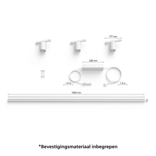פס צבירה Philips Hue W&C Perifo rail system set for the Wall straight with 3 Spots White