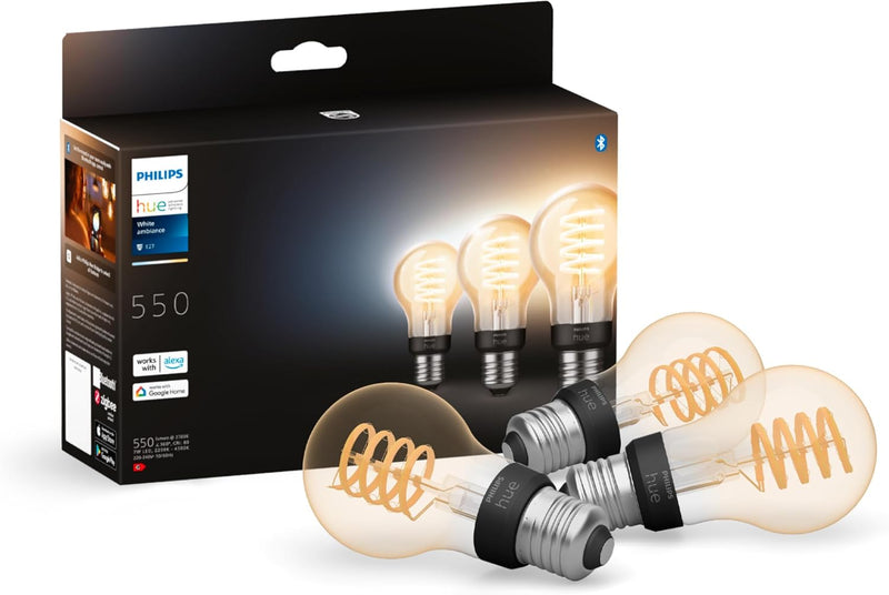 סט נורות Philips Hue E27 White Ambiance Filament A60 7W 3pack