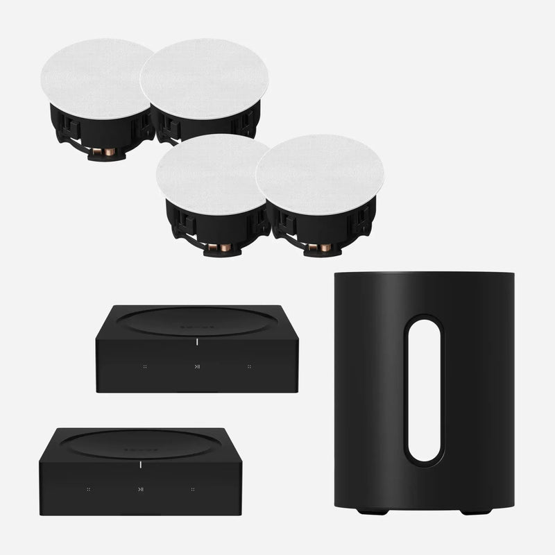 קולנוע ביתי אלחוטי Sonos Amp x2 + Sonos in ceiling 6.5" x4 + Sub Mini